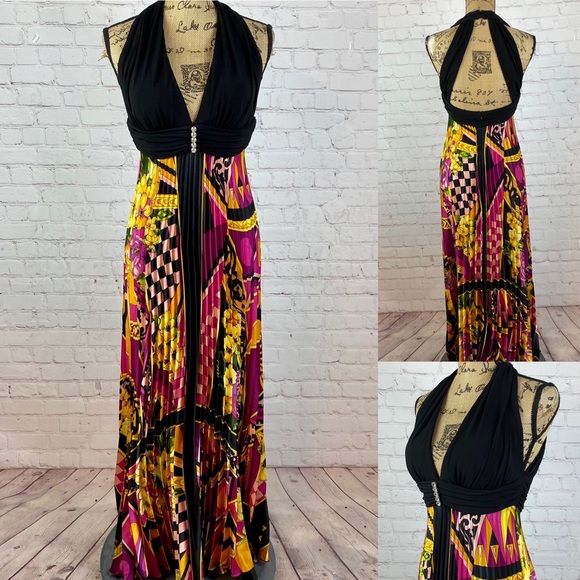 Betsy & Adam Open Back Boho Print Pleated Maxi - Picture 1 of 2